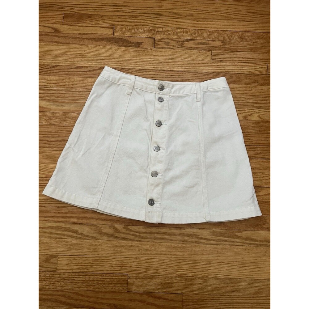 Y2K Abercrombie & Fitch Size 6 Denim Mini Skirt White Button Front